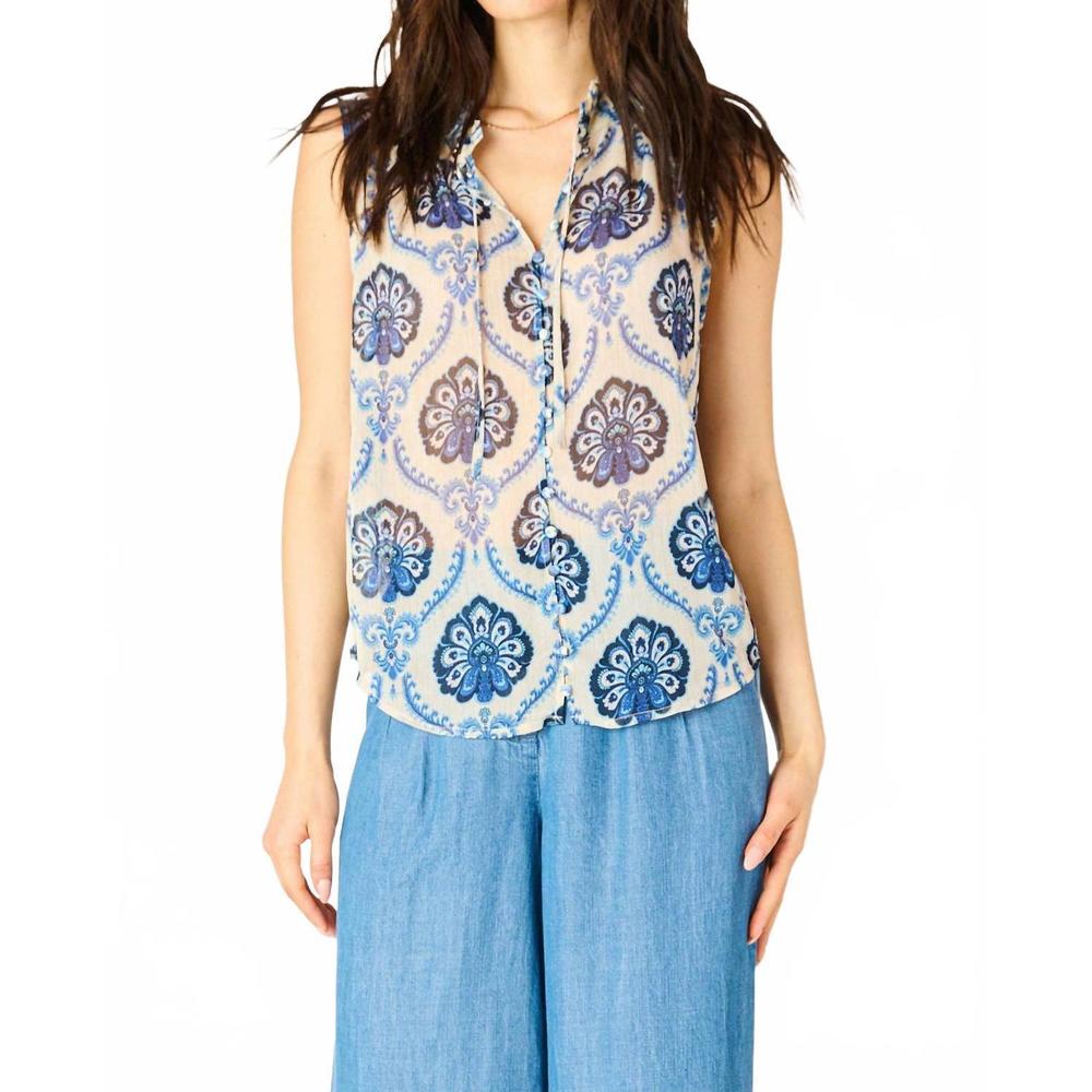 NEW DEX CLOTHING medallion sleeveless blouse in blue